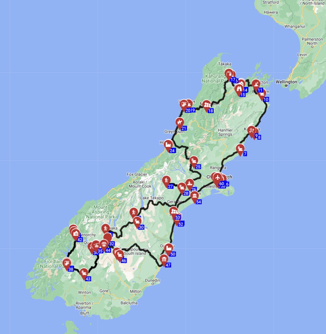 Map for Christchurch Round trip - Lord of the Rings South Island